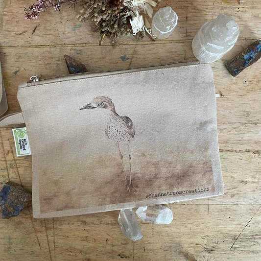 Shanna Trees Creations- "Curlew" Organic Cotton Zip Pouches- Natural