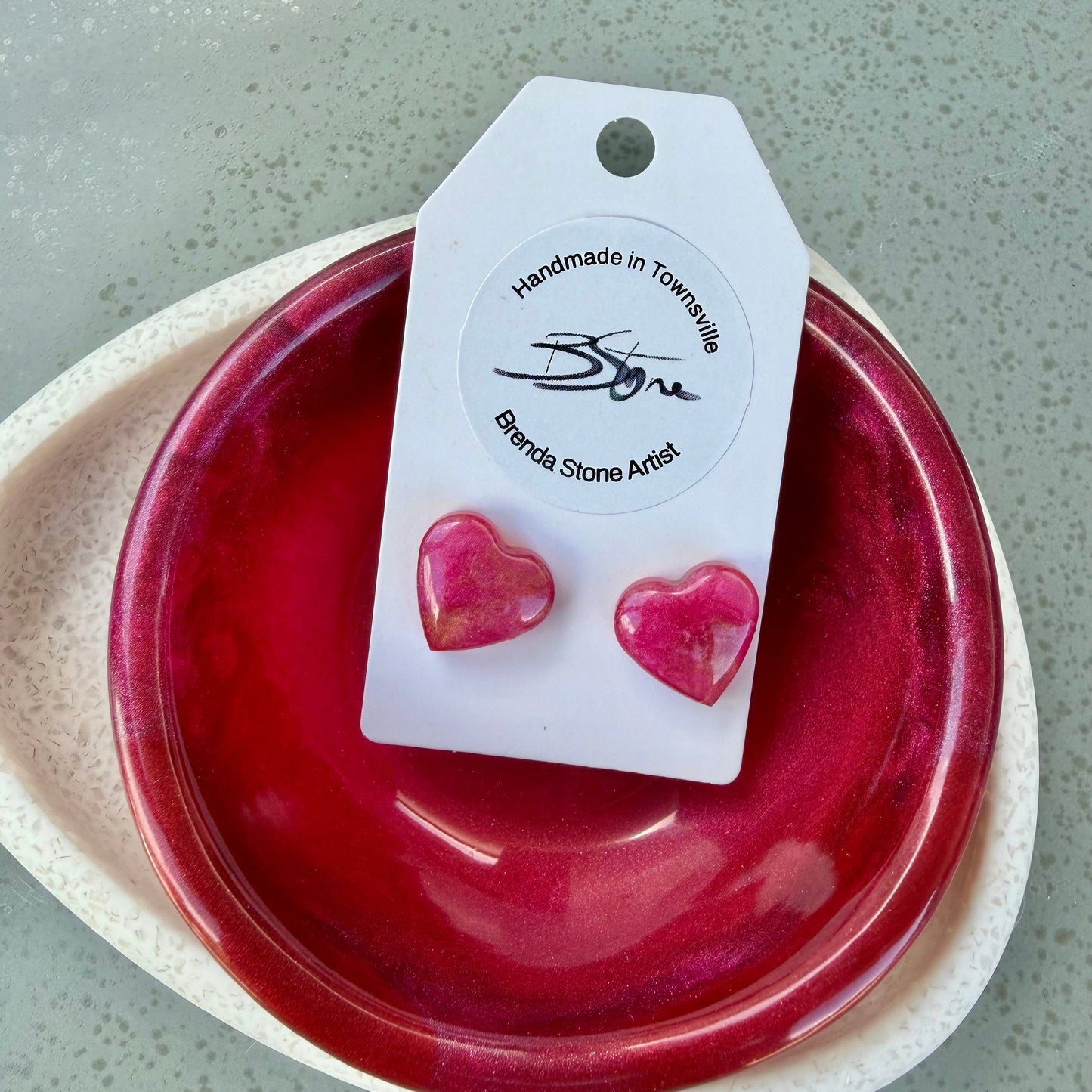 BRENDA STONE ART - Ocean Heart Stud Earrings 8