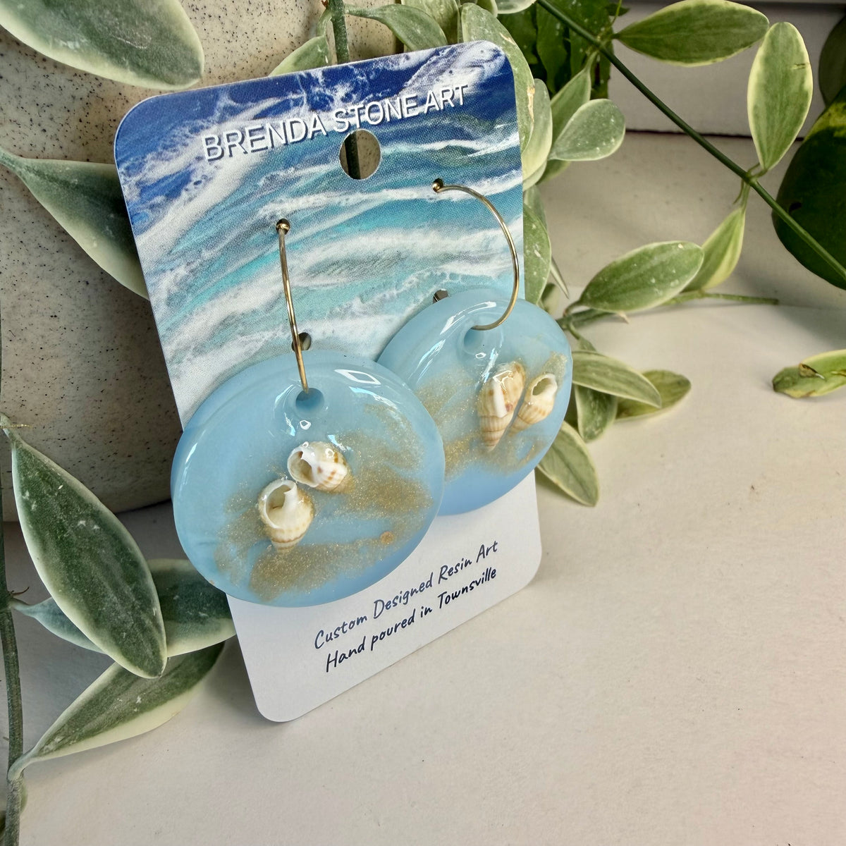 BRENDA STONE ART - Round Ocean Porthole Shell Hoop Earrings 2