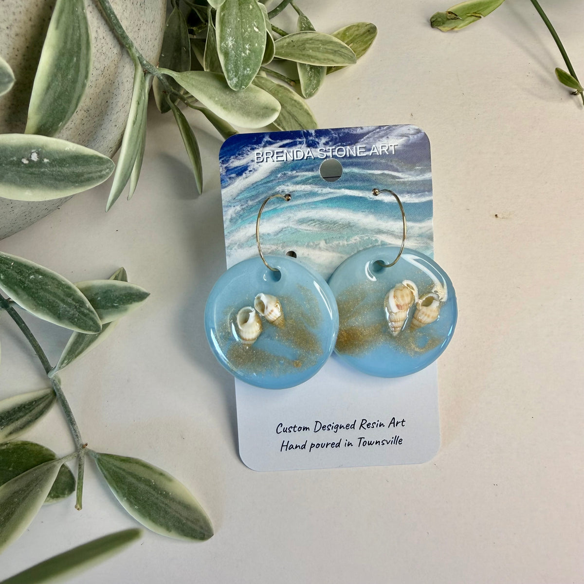 BRENDA STONE ART - Round Ocean Porthole Shell Hoop Earrings 2