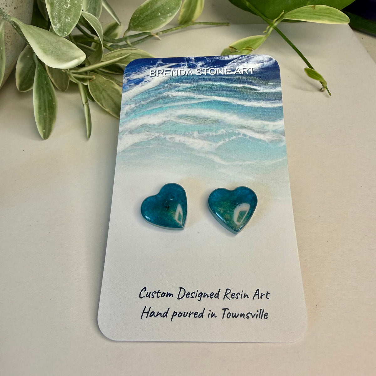 BRENDA STONE ART - Ocean Heart Stud Earrings 1