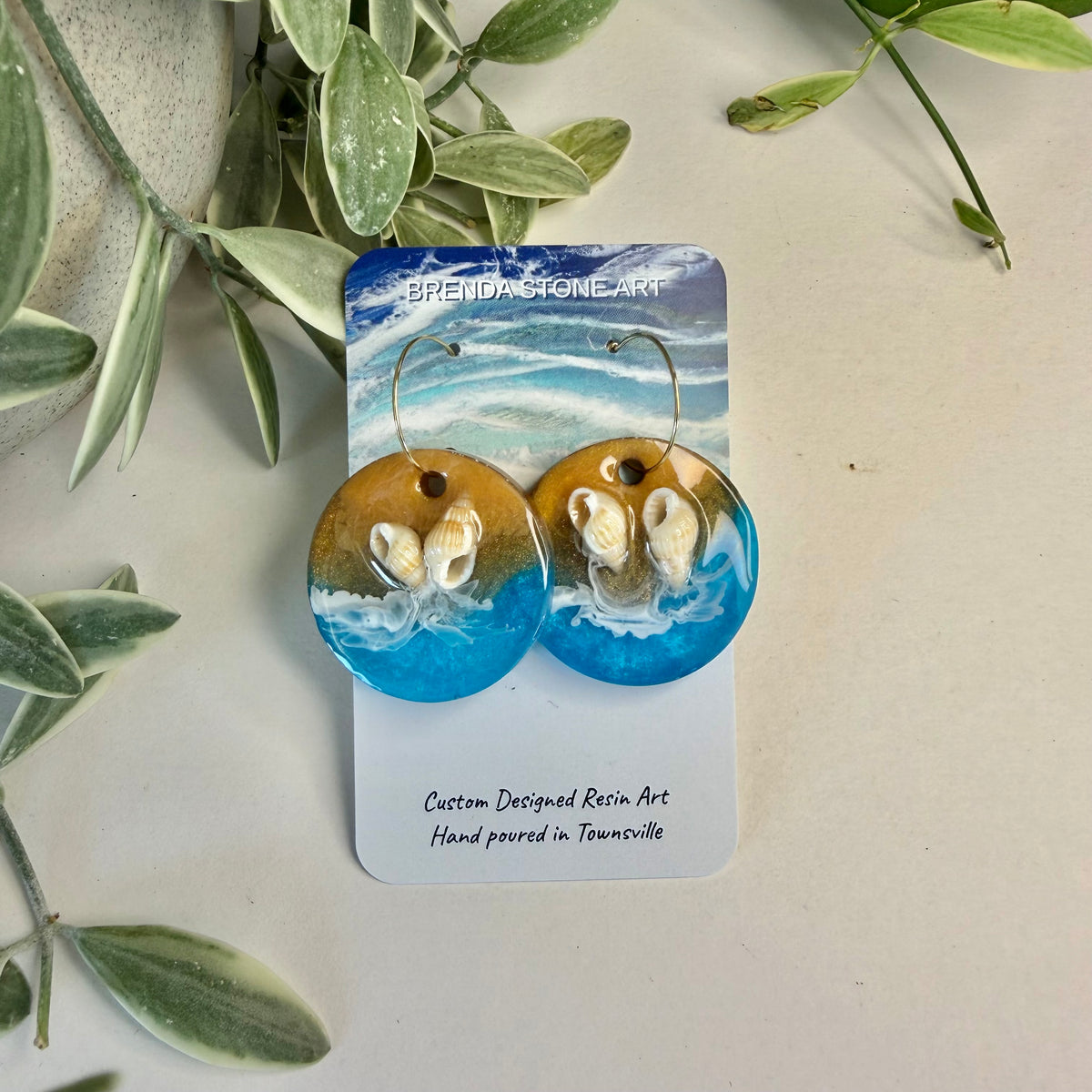 BRENDA STONE ART - Round Ocean Porthole Shell Hoop Earrings 1