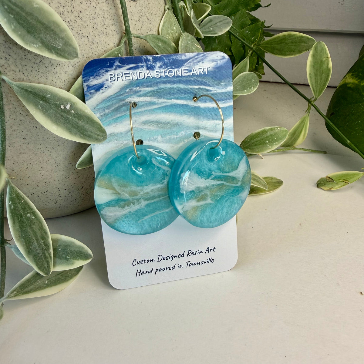 BRENDA STONE ART - Round Ocean Porthole Hoop Earrings 1