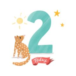 NUOVO - "Tiger Quoll Is Two" SMALL GREETING CARD - Cat MacInnes