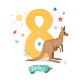 NUOVO - "Kangaroo Is Eight" SMALL GREETING CARD - Cat MacInnes