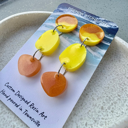 BRENDA STONE ART - Colourful Triple Drops Stud Earrings