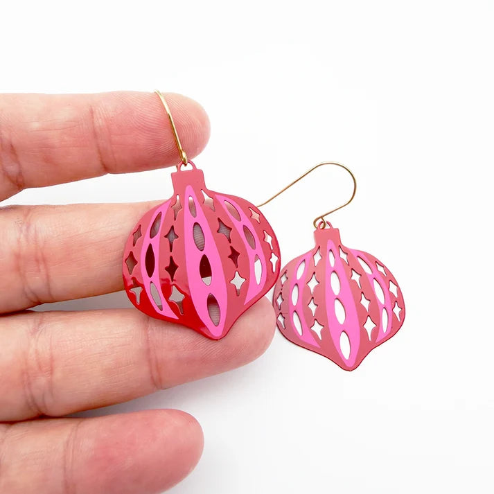 DENZ & CO- Vintage Ornament #1 earrings in Red and Pink - DANGLE EARRINGS