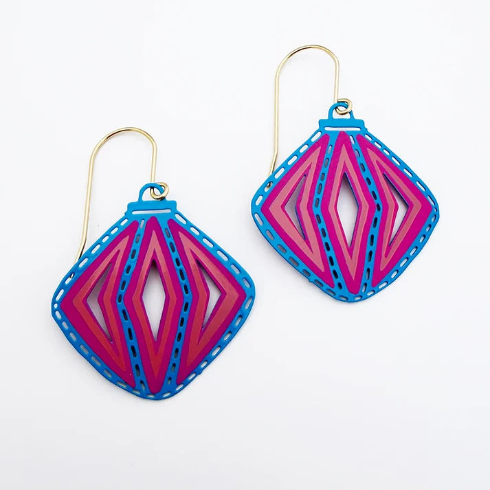 DENZ & CO- Vintage Ornament #3 earrings in Blue, Pink and Spruce - DANGLE EARRINGS