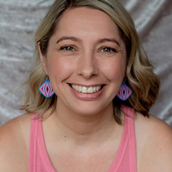 DENZ & CO- Vintage Ornament #3 earrings in Blue, Pink and Spruce - DANGLE EARRINGS
