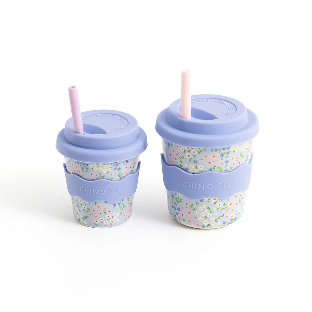 CHINO CLUB- Kids 4oz Reusable Keep Cup- Blue Floral