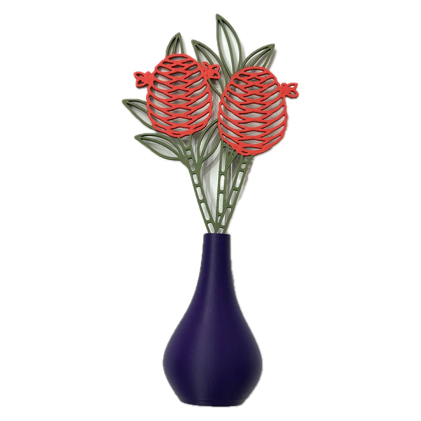 DWAYNSKI.3D - RED GINGER BLOOMS - MAGNETIC BUD VASE WITH PRINTED FLOWER STEM