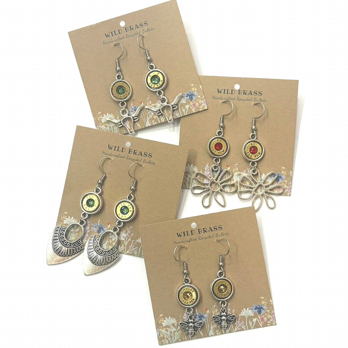 WILD BRASS- Charm Drops- Bull with Green Swarovski Crystals