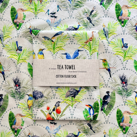 ESZTER'S CREATIONS - "Australian Birds" Tea Towel in Watercolour