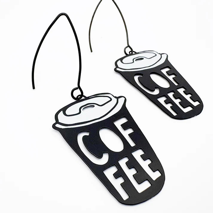 DENZ & CO - Midi Coffee Cup earrings in Black/White- DANGLE EARRINGS