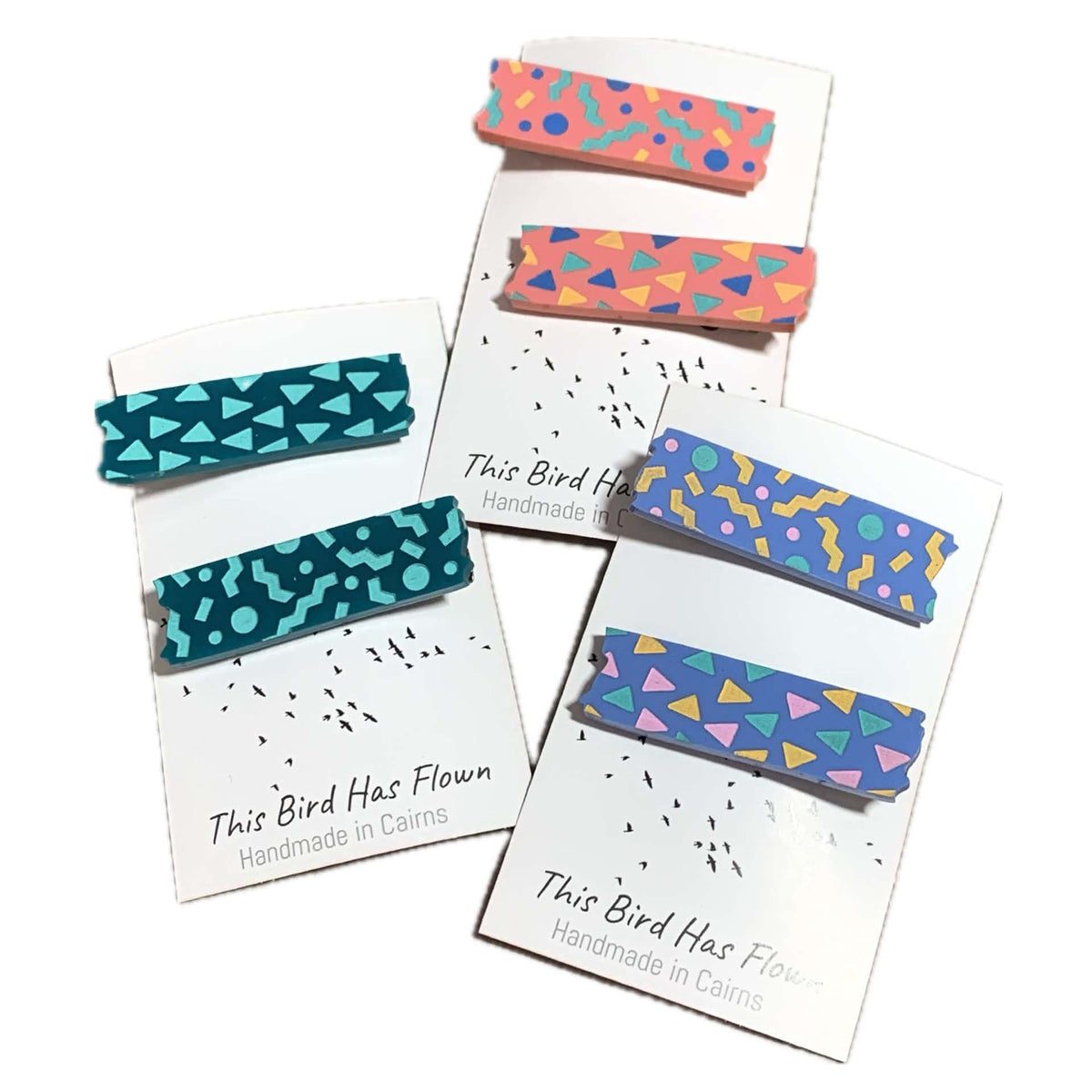 THIS BIRD HAS FLOWN - Raspberry Confetti - Hand Painted Acrylic Alligator Hair Clips