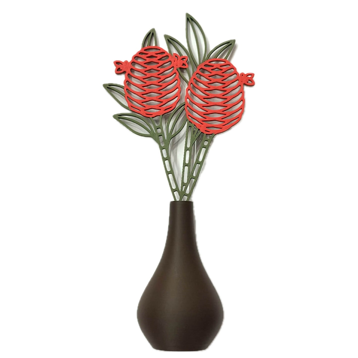 DWAYNSKI.3D - RED GINGER BLOOMS - MAGNETIC BUD VASE WITH PRINTED FLOWER STEM