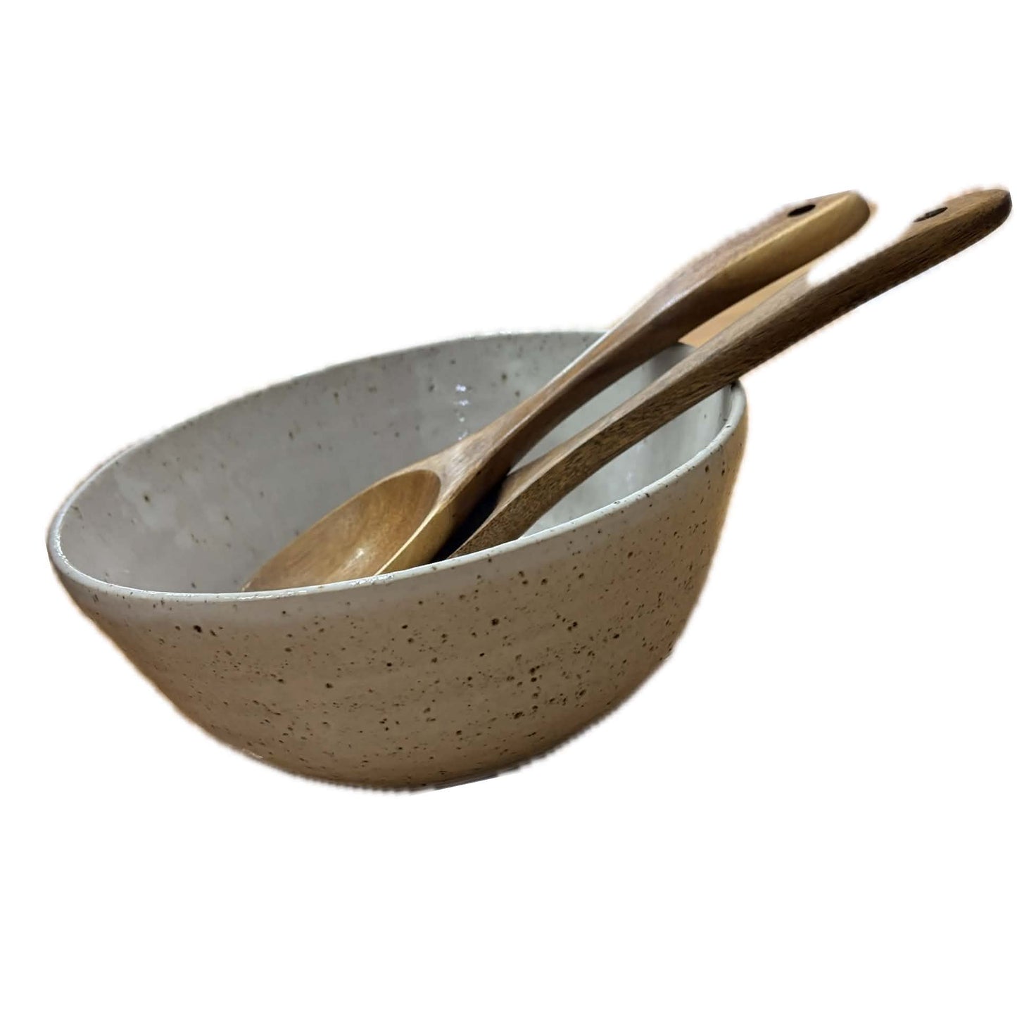 EARTH BY HAND- Salad Bowl - Speckled White- WITH SERVERS