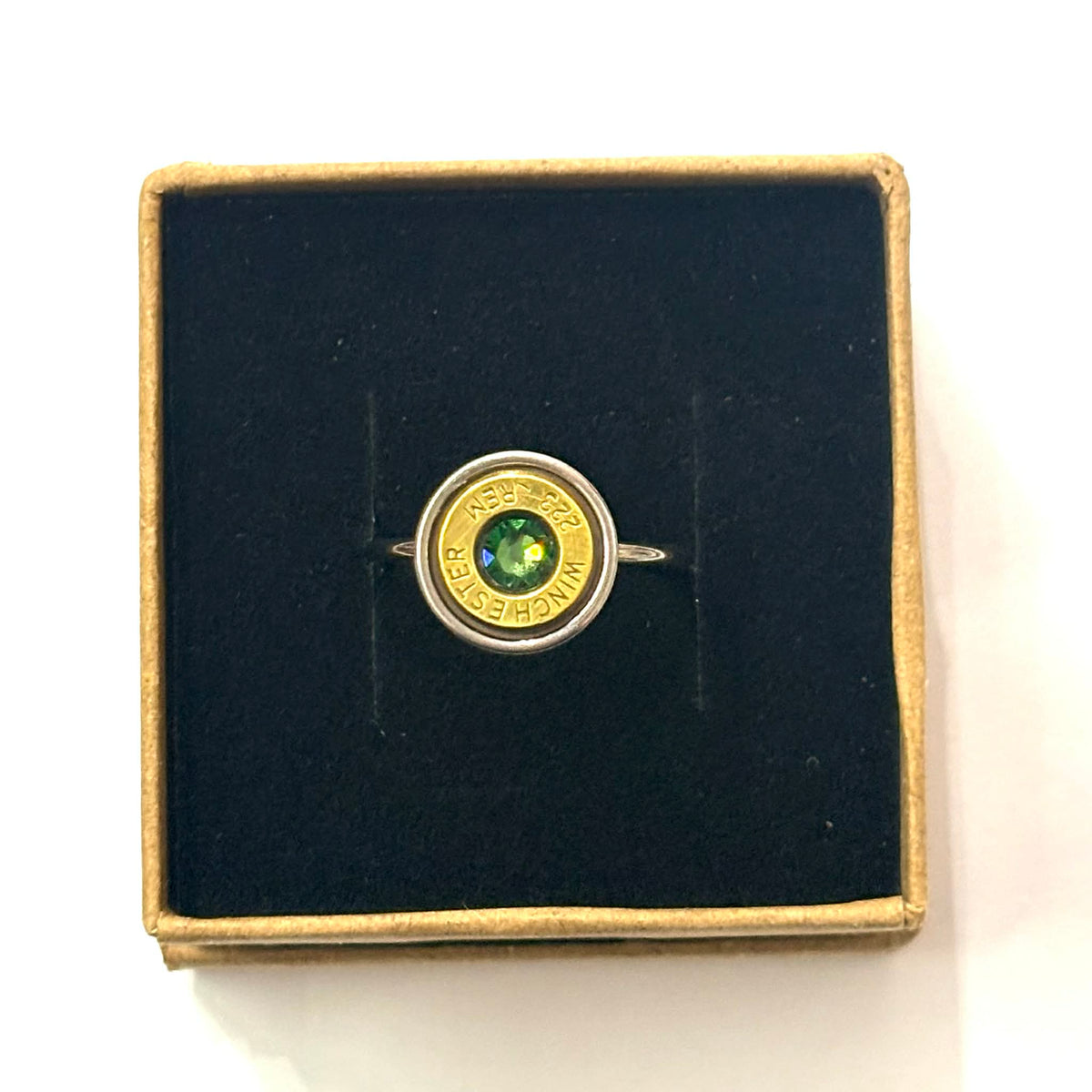 WILD BRASS- Adjustable Rings- Light Green Swarovski Crystal