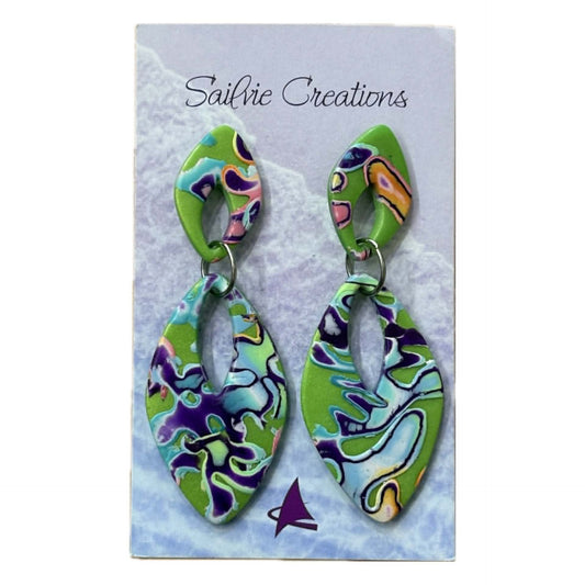 Sailvie Creations - Marbled Double Oval Stud backed Dangle Earrings