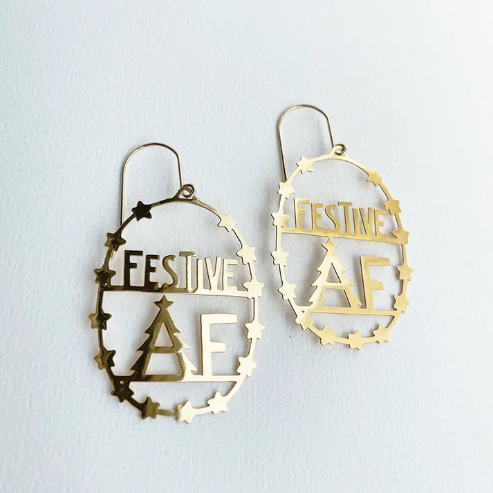 DENZ & CO- Festive AF Earring in Gold - CHRISTMAS DANGLE EARRINGS