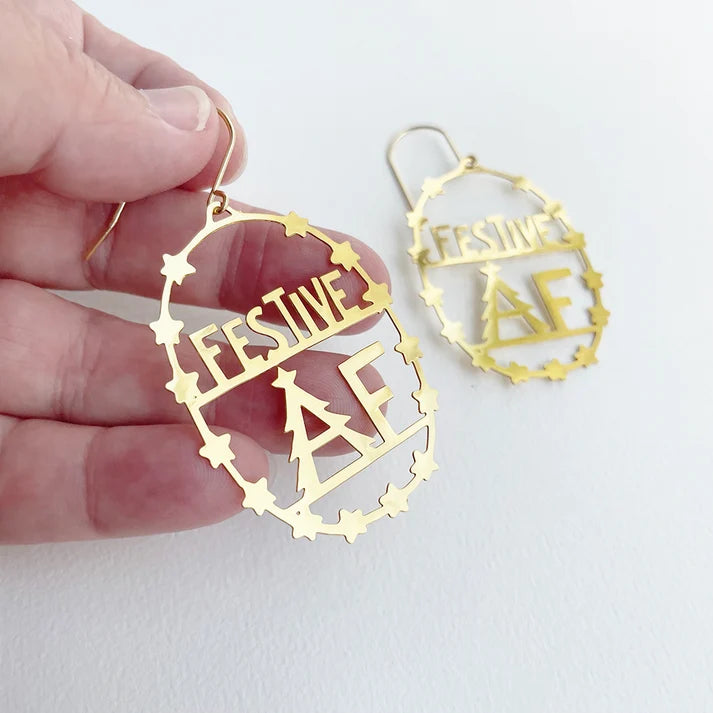 DENZ & CO- Festive AF Earring in Gold - CHRISTMAS DANGLE EARRINGS