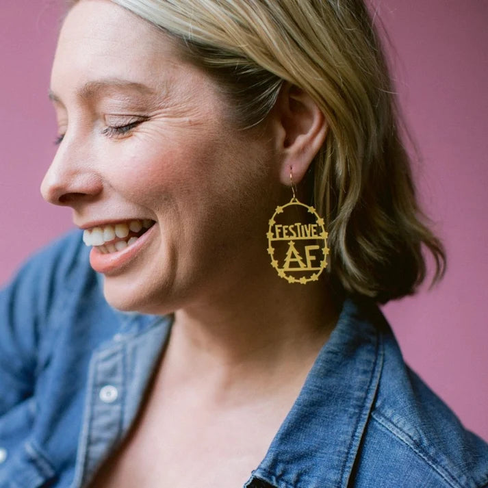 DENZ & CO- Festive AF Earring in Gold - CHRISTMAS DANGLE EARRINGS