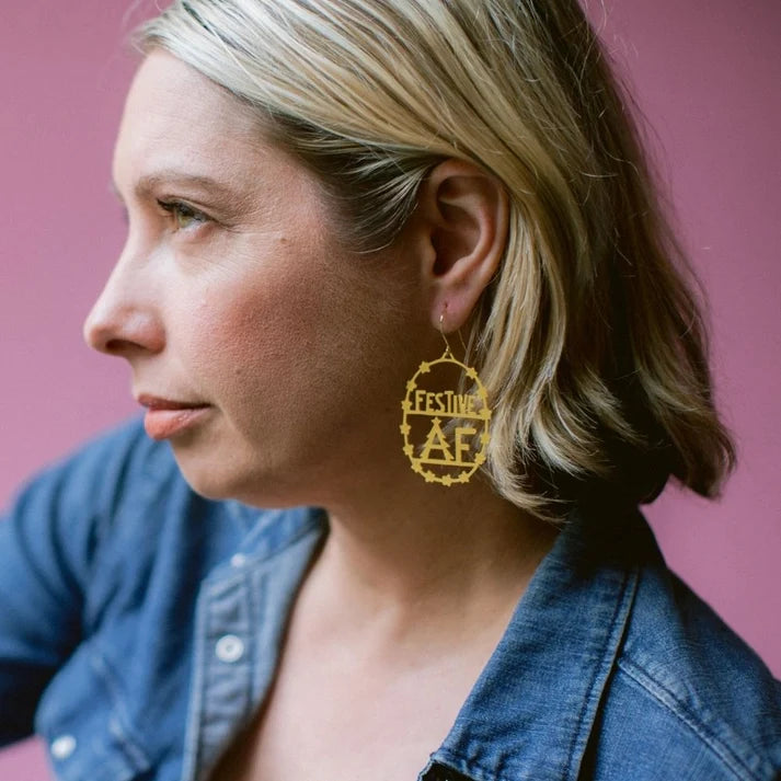 DENZ & CO- Festive AF Earring in Gold - CHRISTMAS DANGLE EARRINGS