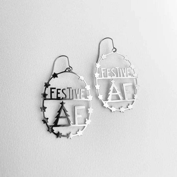 DENZ & CO- Festive AF Earring in Silver - CHRISTMAS DANGLE EARRINGS