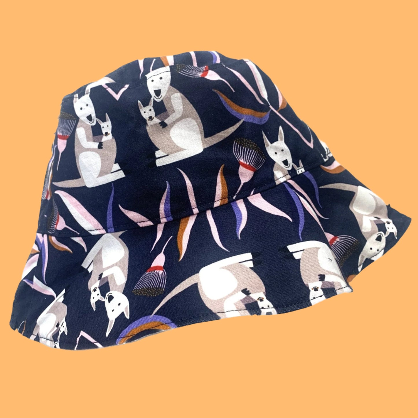 Teacups n Quilts - Navy Kangaroos Fabric Hat -Adult Size