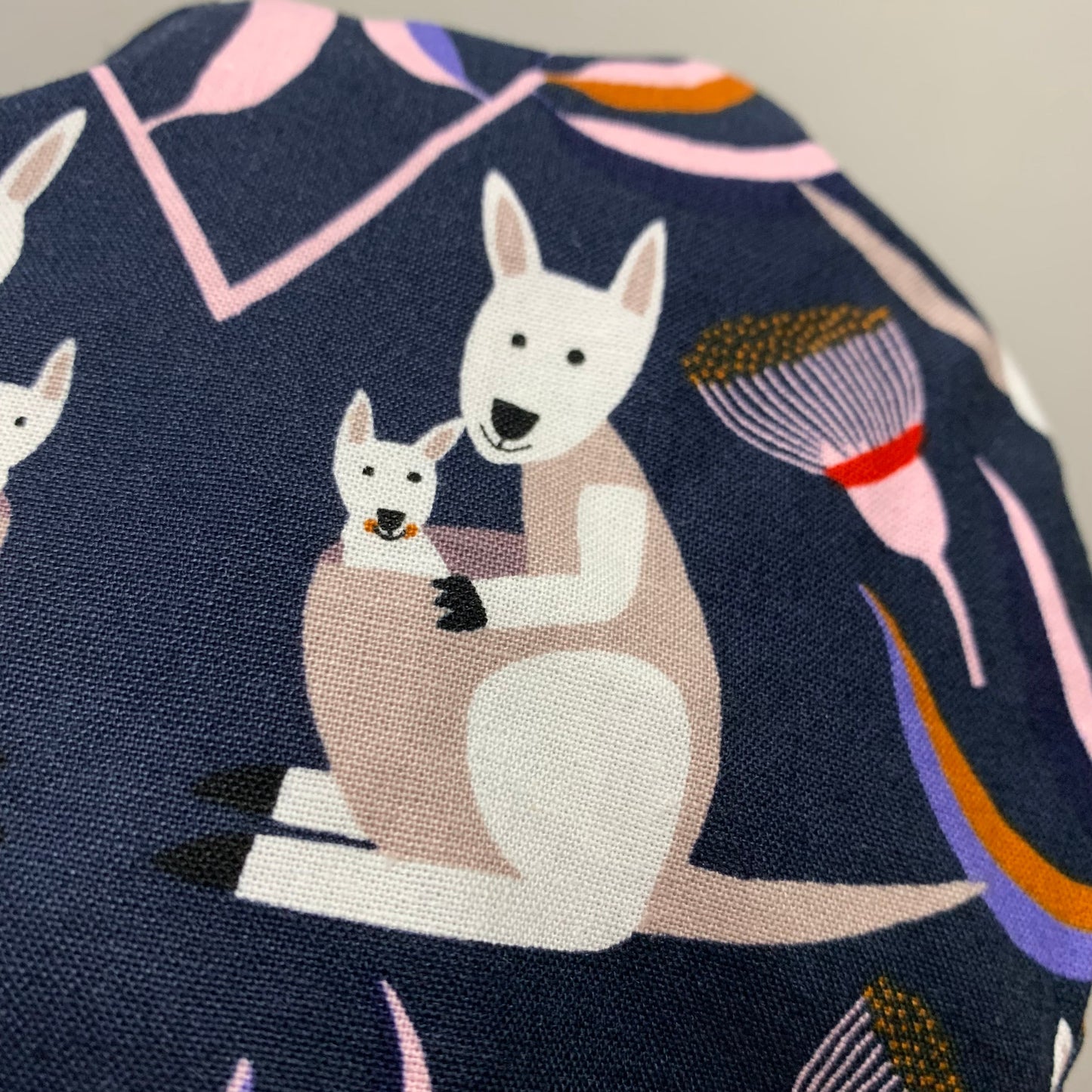 Teacups n Quilts - Navy Kangaroos Fabric Hat -Adult Size